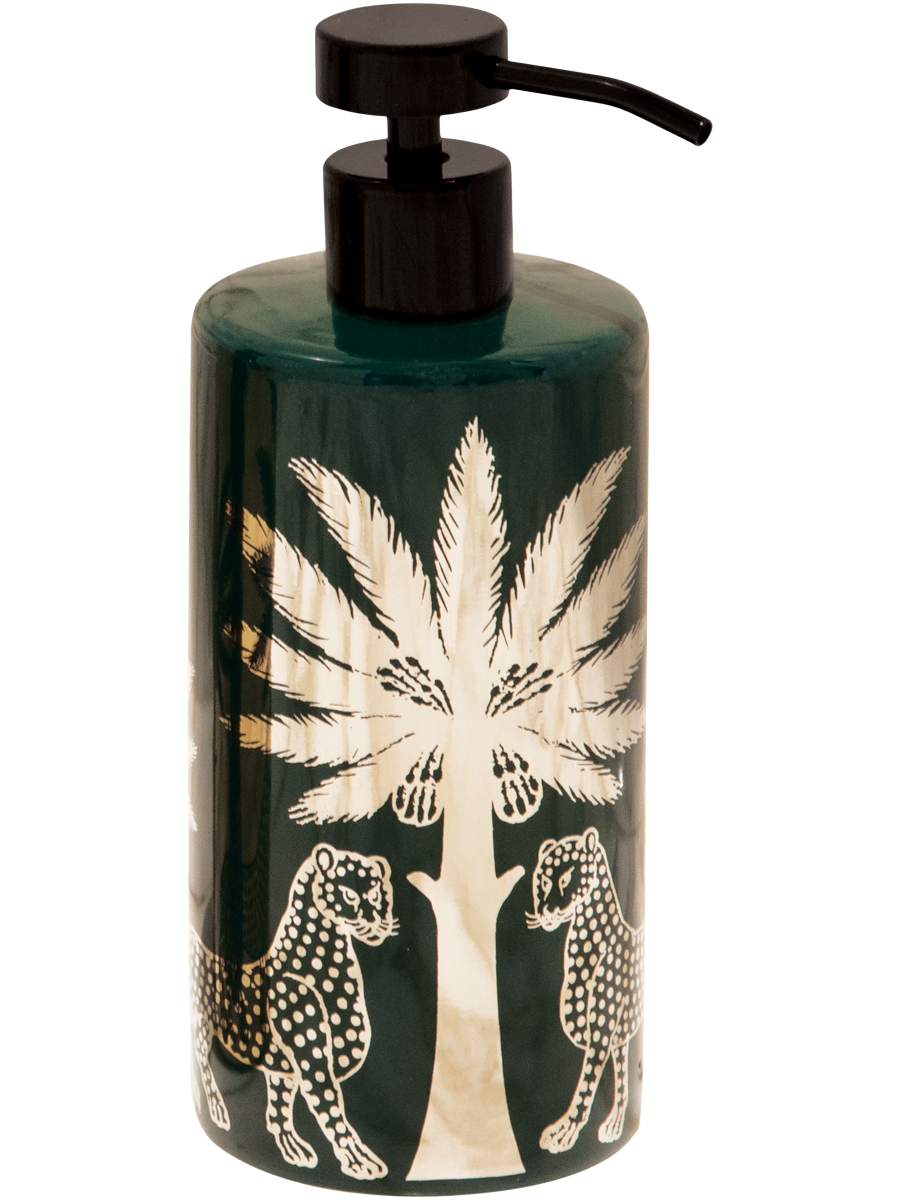 Ceramic Green & Silver Bottle with 500ml Liquid Soap Refill Florio 