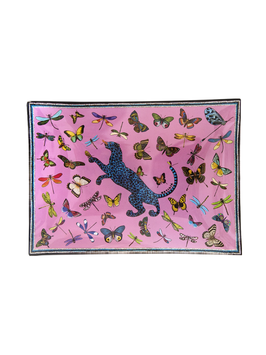 Glass Plate Dragonflies Pink 18x13cm