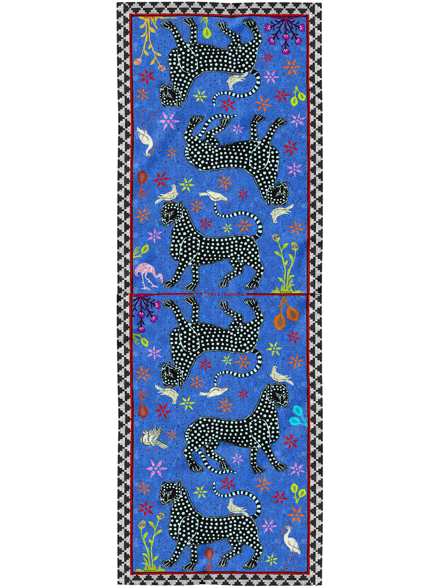 Ocelot Sciarpa di Seta Blu Negativo 200x70cm