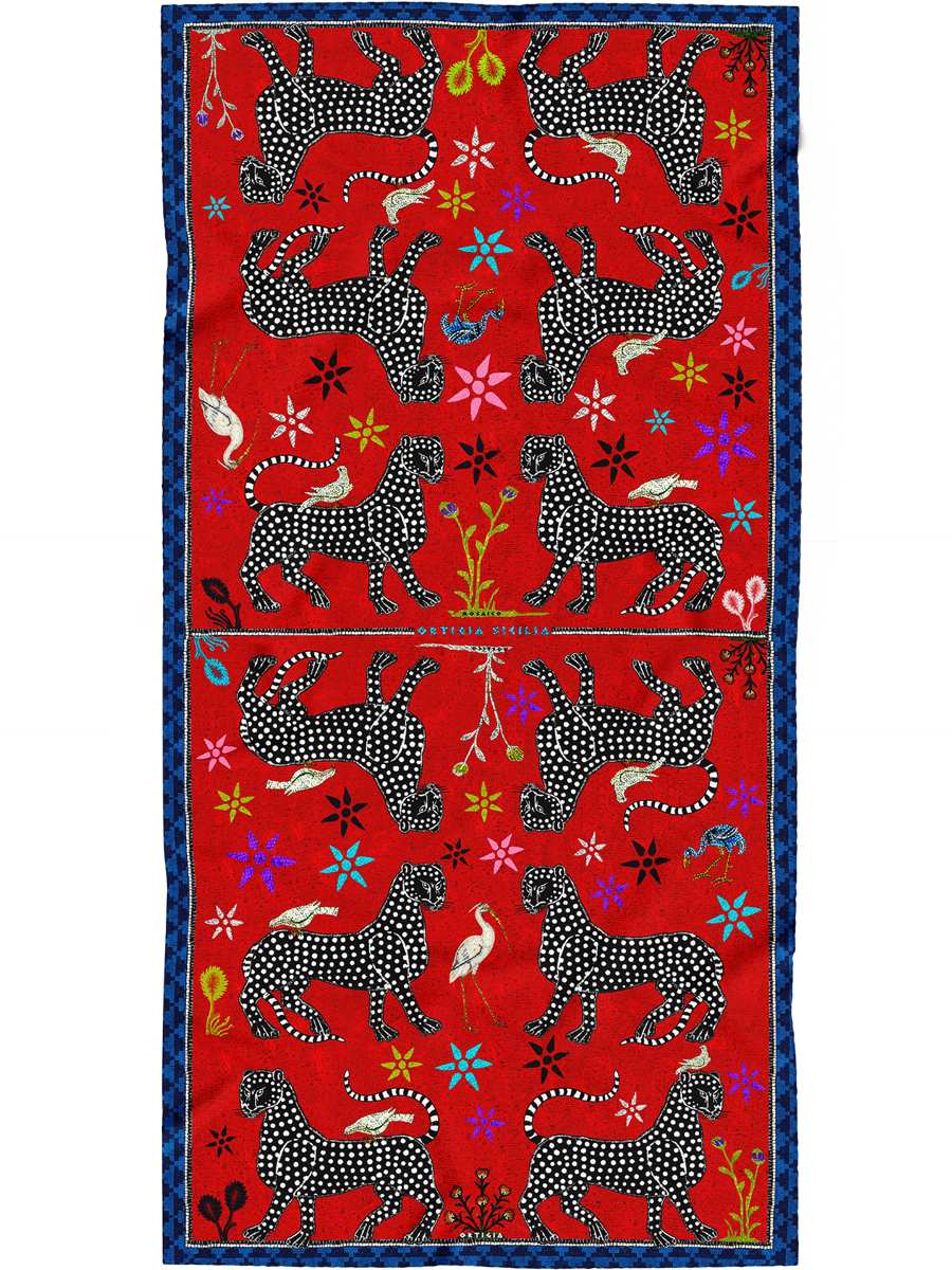 Mosaic Silk Scarf Red 200x100cm