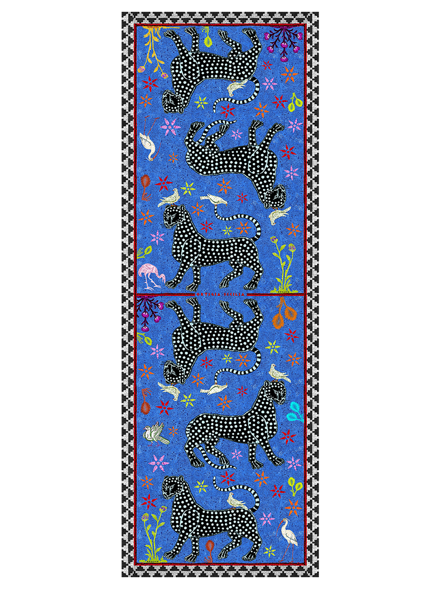 Ocelot Sciarpa di Cashmere Blu Negativo 200x70cm