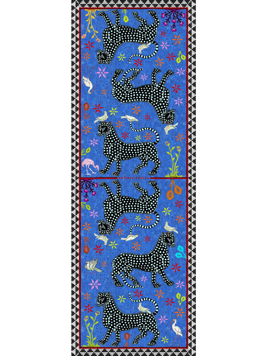 Ocelot Sciarpa di Seta Blu Negativo 200x70cm