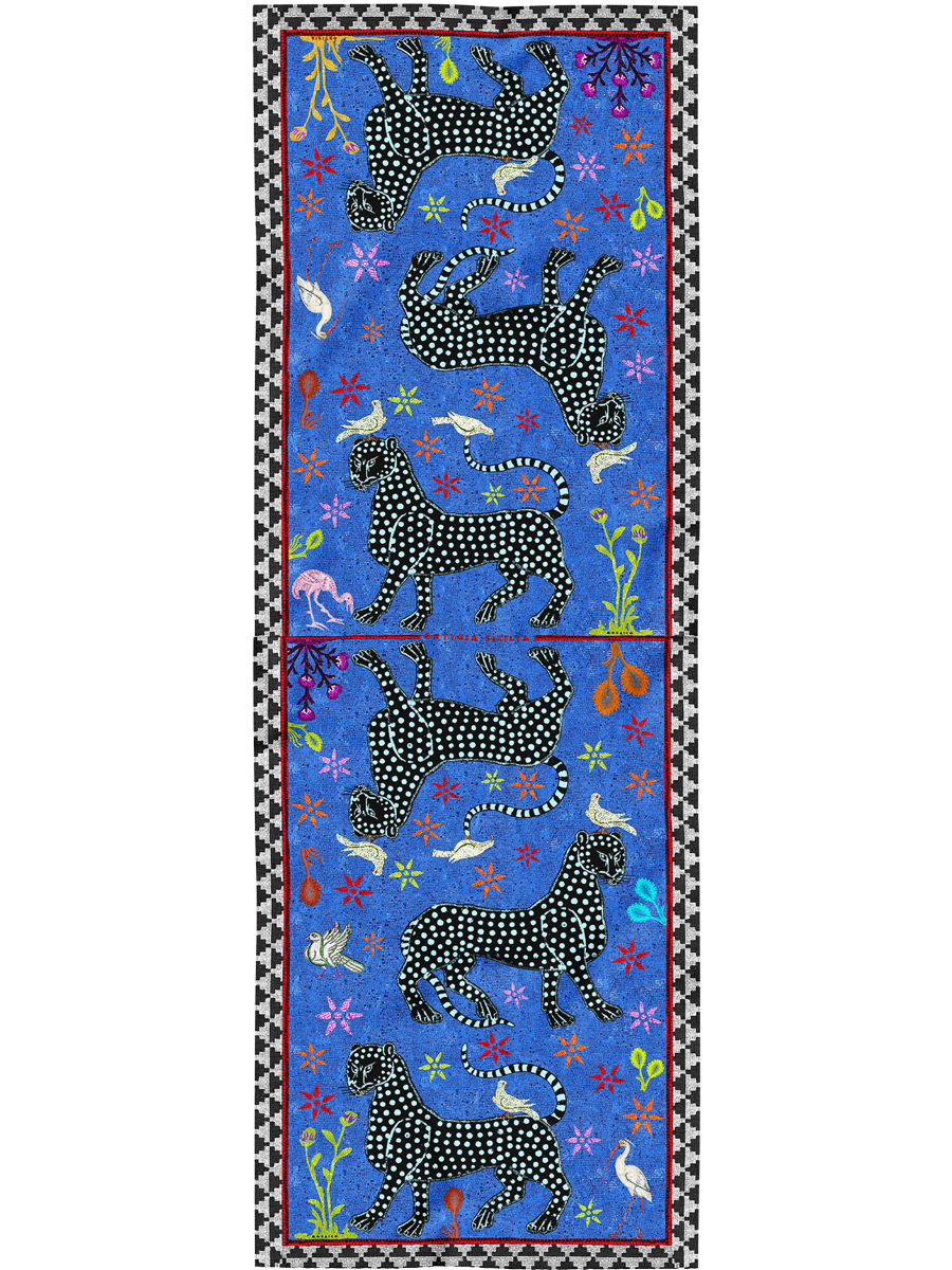Ocelot Sciarpa di Cashmere Blu Negativo 200x70cm