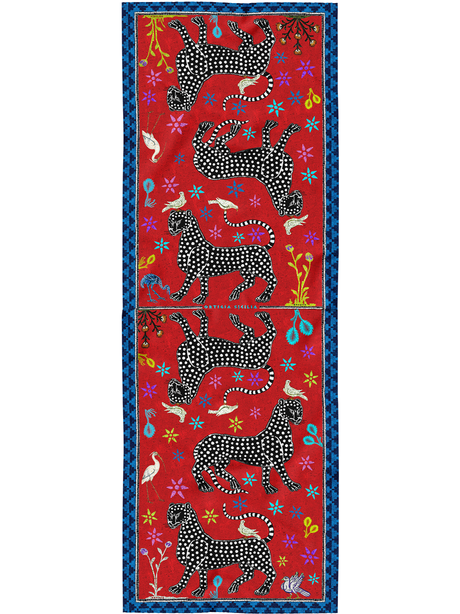 Ocelot Sciarpa di Seta Rosso Negativo 200x70cm