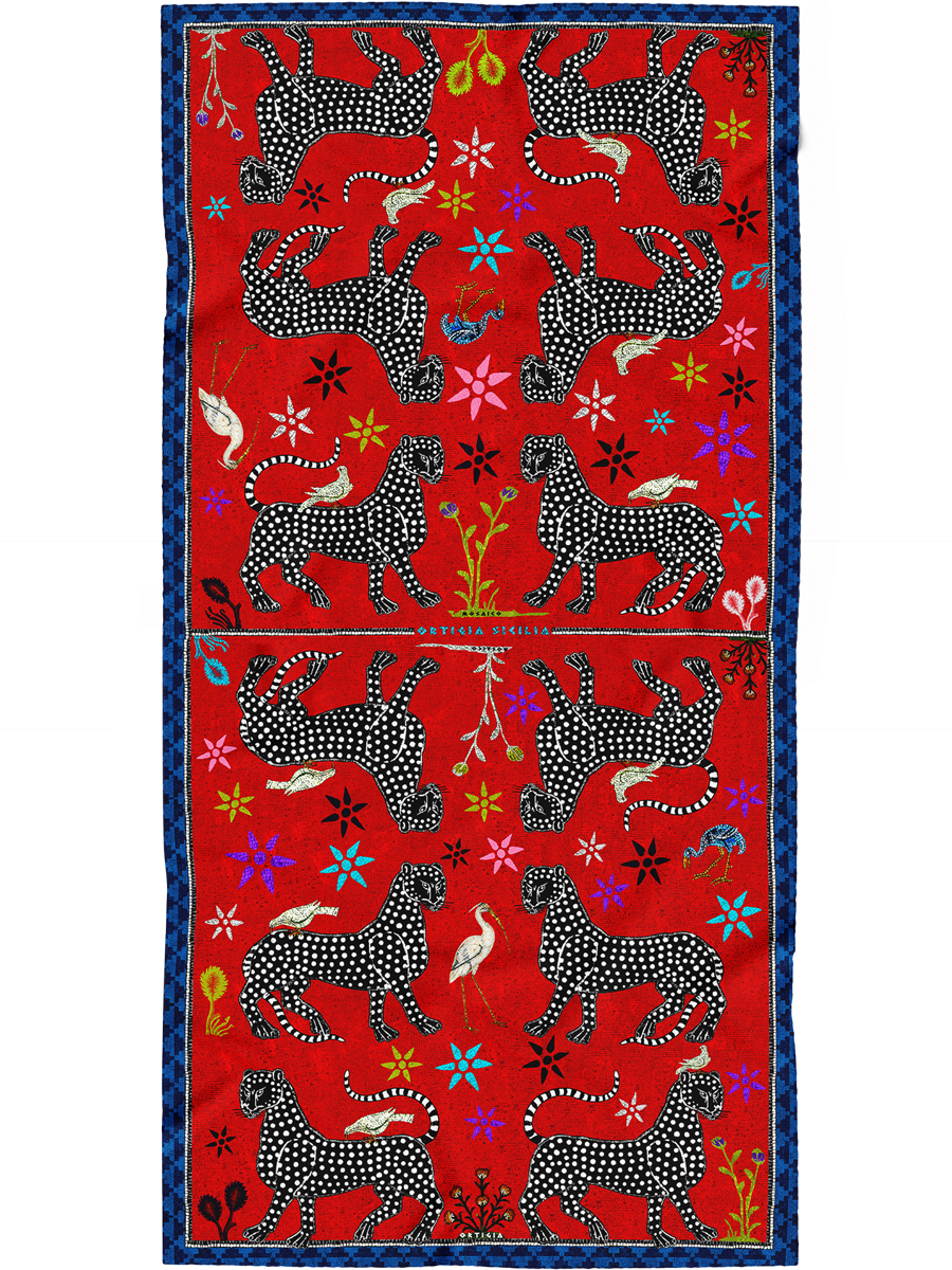 Mosaic Silk Scarf Red 200x100cm